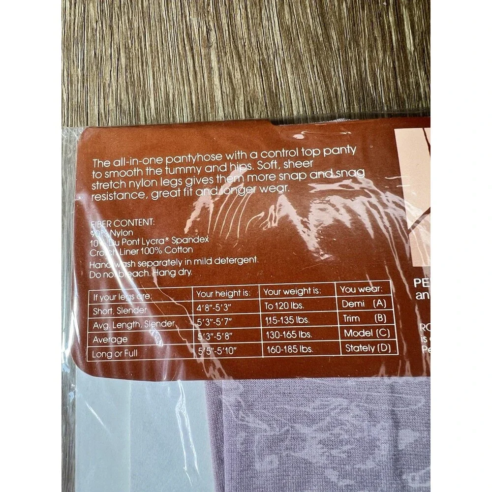 Vtg Round The Clock Control Top Pantyhose Rosebud Purple Size Model NIP 80s